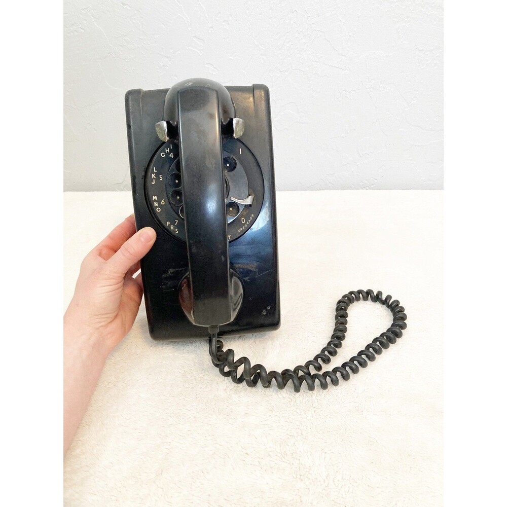 Vintage Rotary Dial Telephoto Bell System Black Wall Mount 554 western electric